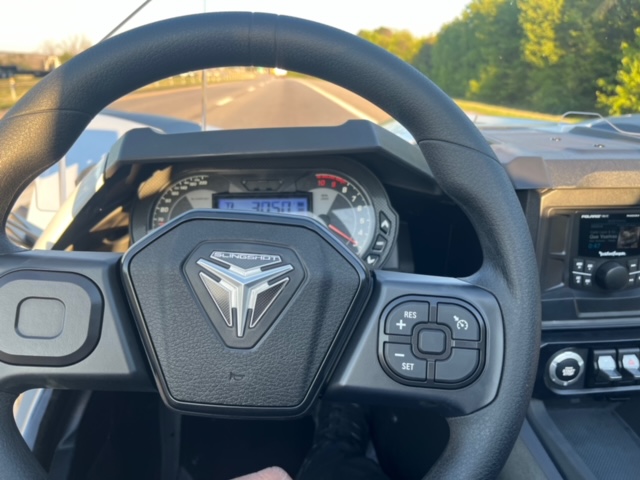 Steering wheel view of the Slingshot.